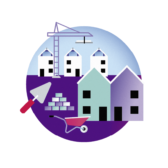 Illustrative Vignette mit Wohnungsbauten