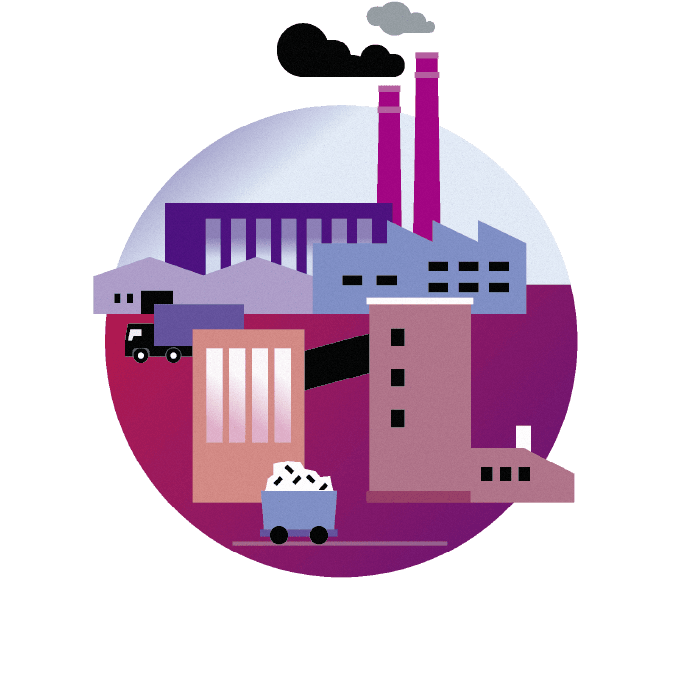 Illustrative Vignette mit Industriegebäuden