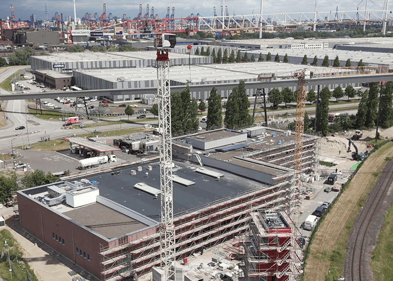 Luftaufnahme der GeocCollect-Baustelle in Finkenwerder